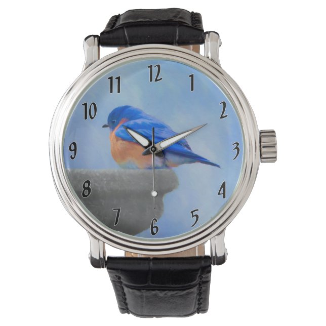 Bluebird Painting - Original Bird Art Horloge (Voorkant)