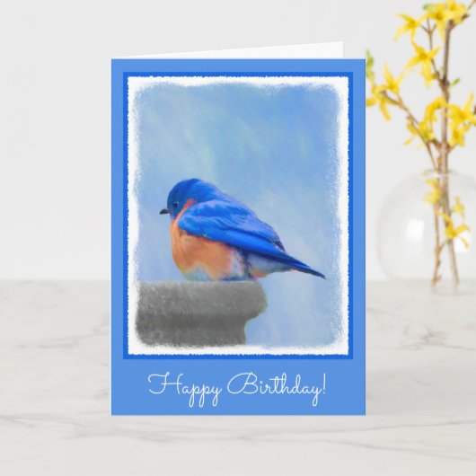 Bluebird Painting - Original Bird Art Kaart (Gele Bloem)