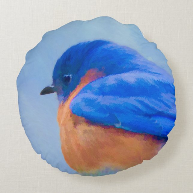 Bluebird Painting - Original Bird Art Rond Kussen (Achterkant)