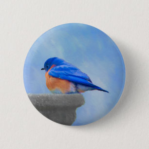 Bluebird Painting - Original Bird Art Ronde Button 5,7 Cm