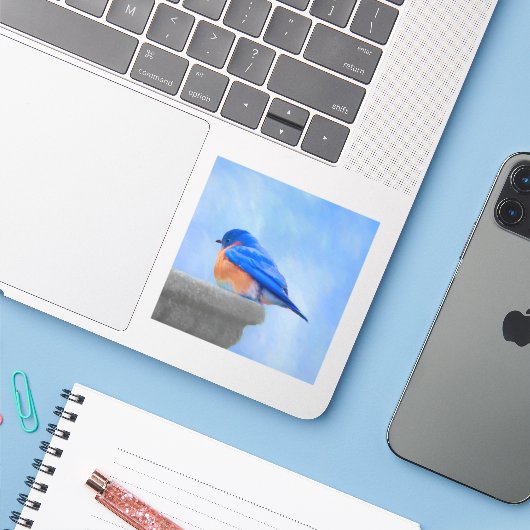 Bluebird Painting - Original Bird Art Sticker (Laptop met iPhone)