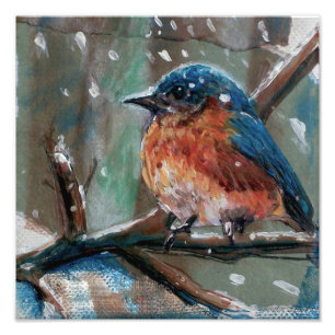 Bluebird Painting Winter Art Foto Afdruk