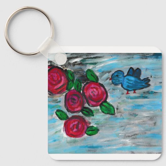 Bluebird Red Roses Sleutelhanger (Voorkant)