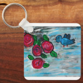 Bluebird Red Roses Sleutelhanger (Voorkant)