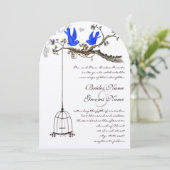  Bluebird Royal Blue Blooms Weddenschap Kaart (Staand voorkant)