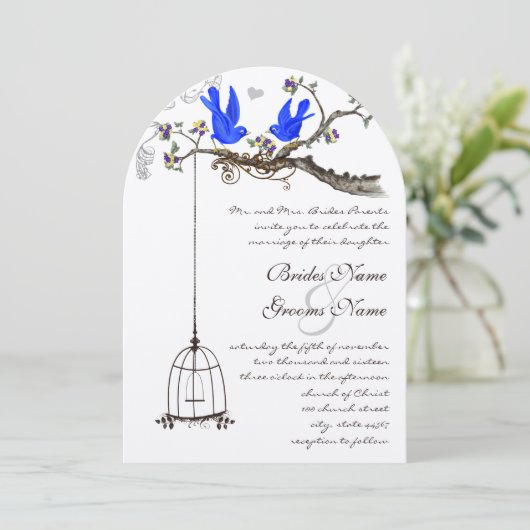 Bluebird Royal Blue Blooms Weddenschap Kaart (Staand voorkant)