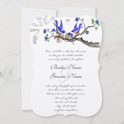  Bluebird Royal Blue Wedding Invitations Kaart (Voorkant)