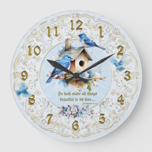 Bluebird Scripture Clock Birdhouse Ecclesiastes Grote Klok (Voorkant)