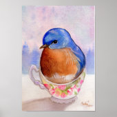 Bluebird Teacup Waterverf Poster (Voorkant)