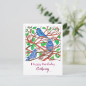 Bluebird tekening aangepaste naam Happy Birthday Briefkaart (Staand voorkant)