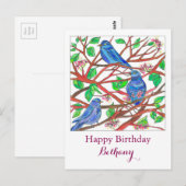 Bluebird tekening aangepaste naam Happy Birthday Briefkaart (Voorkant / Achterkant)