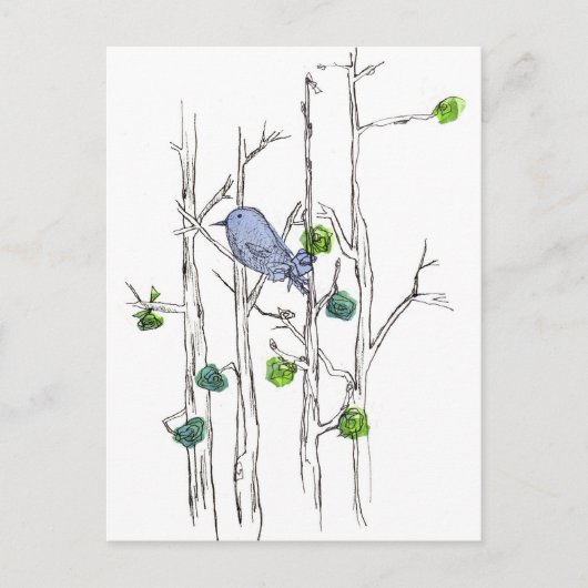 Bluebird Trees Pen en Ink Tekening Natuur Art Briefkaart (Voorkant)