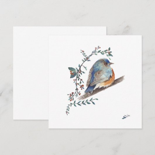 Bluebird Waterverf Bessen Groen Kunst (Voorkant / Achterkant)