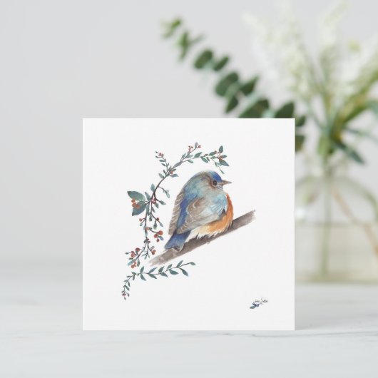 Bluebird Waterverf Bessen Groen Kunst (Staand voorkant)