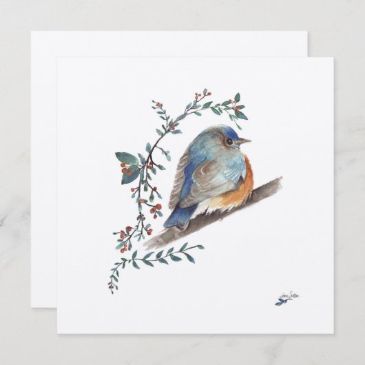 Bluebird Waterverf Bessen Groen Kunst (Voorkant / Achterkant)