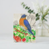 Bluebird Waterverf Red Roses Collage Briefkaart (Staand voorkant)