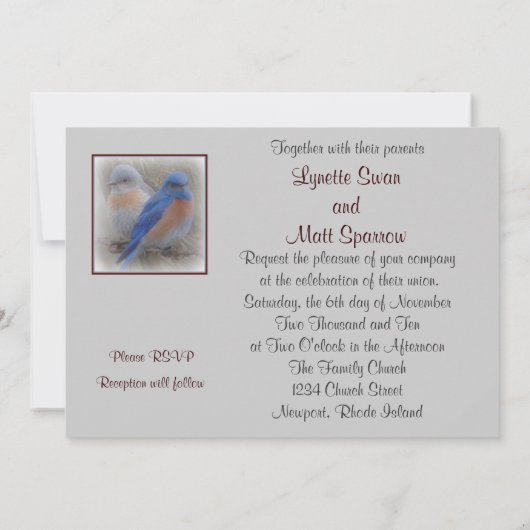 Bluebird Wedding Invitations Kaart (Achterkant)