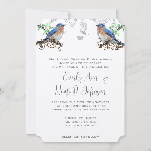 Bluebird Wedding Invitaton #2 Kaart (Voorkant)