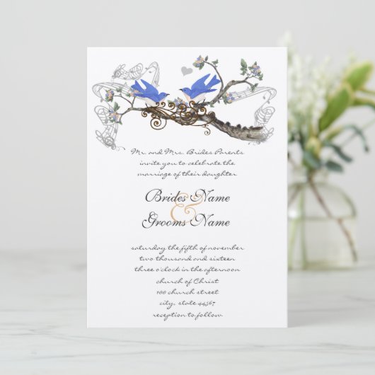  Bluebird Wedding Invitting #2 Kaart (Staand voorkant)