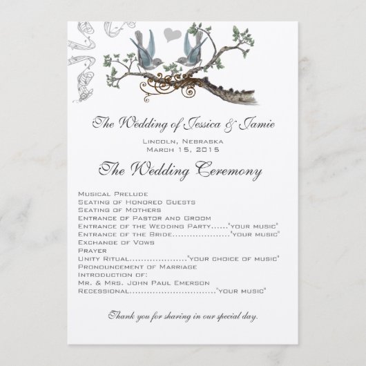  Bluebird Wedding Programs Programmakaart (Voorkant)
