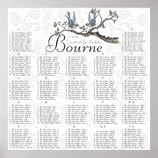  Bluebird Weddings Reception Sezing Chart Poster (Voorkant)