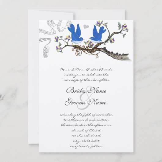 Bluebird Yellow & Paars Wedding Invite Kaart (Voorkant)