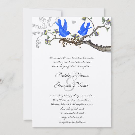 Bluebird Yellow & Paars Wedding Invite Kaart (Voorkant)