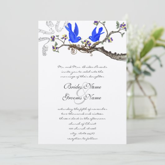  Bluebird Yellow & Paars Wedding Invite Kaart (Staand voorkant)
