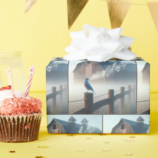 Bluebird zingen in ochtendmist cadeaupapier (Verjaardagsfeest)