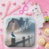 Bluebird zingen in ochtendmist papieren bordje (Feest)