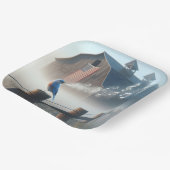 Bluebird zingen in ochtendmist papieren bordje (Gebogen)