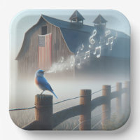 Bluebird zingen in ochtendmist