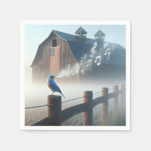 Bluebird zingen in ochtendmist servet