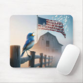 Bluebird zingen met Amerikaanse vlag Muismat (Met muis)