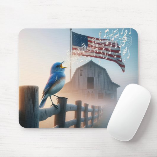 Bluebird zingen met Amerikaanse vlag Muismat (Met muis)