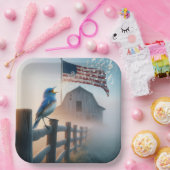 Bluebird zingen met Amerikaanse vlag Papieren Bordje (Feest)