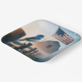 Bluebird zingen met Amerikaanse vlag Papieren Bordje (Gebogen)