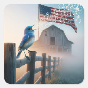 Bluebird zingen met Amerikaanse vlag Vierkante Sticker