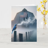 Bluebird zingen op een Boerderij hek post Kaart (Gele Bloem)