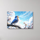 Bluebird zingen op een Cherry Tree Branch Canvas Afdruk (Voorkant)