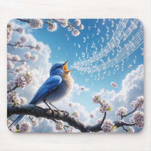 Bluebird zingen op een Cherry Tree Branch Muismat (Voorkant)