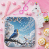 Bluebird zingen op een Cherry Tree Branch Papieren Bordje (Feest)