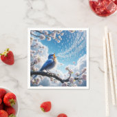 Bluebird zingen op een Cherry Tree Branch Servet (Insitu)