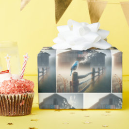 Bluebird zingen op hek post cadeaupapier