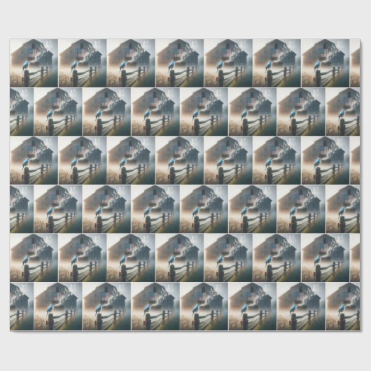 Bluebird zingen op hek post cadeaupapier (Vlak)