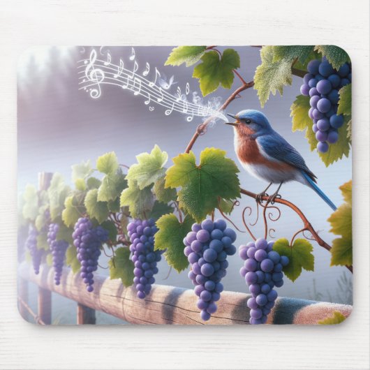 Bluebird zingt op een Grapevine Muismat (Voorkant)