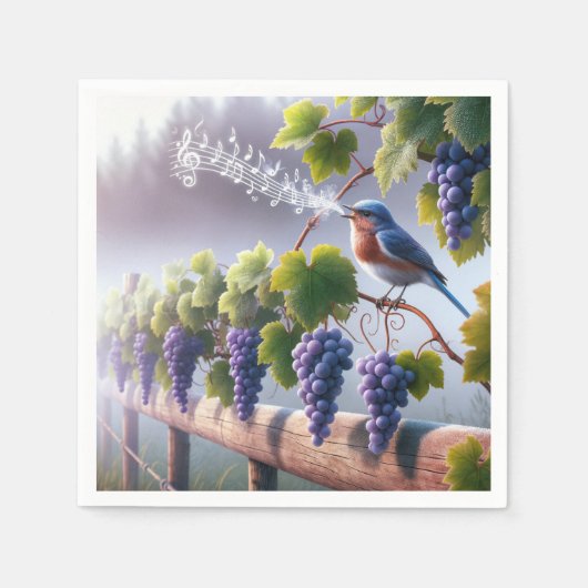 Bluebird zingt op een Grapevine Servet (Voorkant)