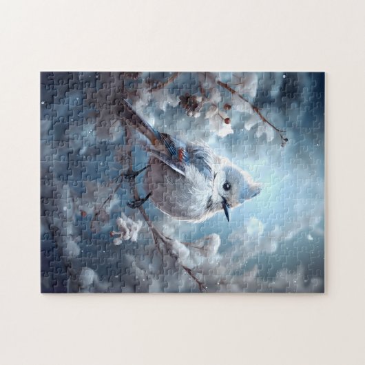 Bluebird Zittend op Snowy Branch Legpuzzel (Horizontaal)