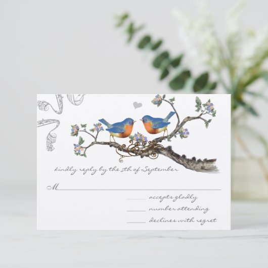  Bluebirds Blooming Branch Wedding RSVP (Staand voorkant)