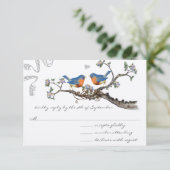 Bluebirds Blooming Branch Wedding RSVP Kaartje (Staand voorkant)